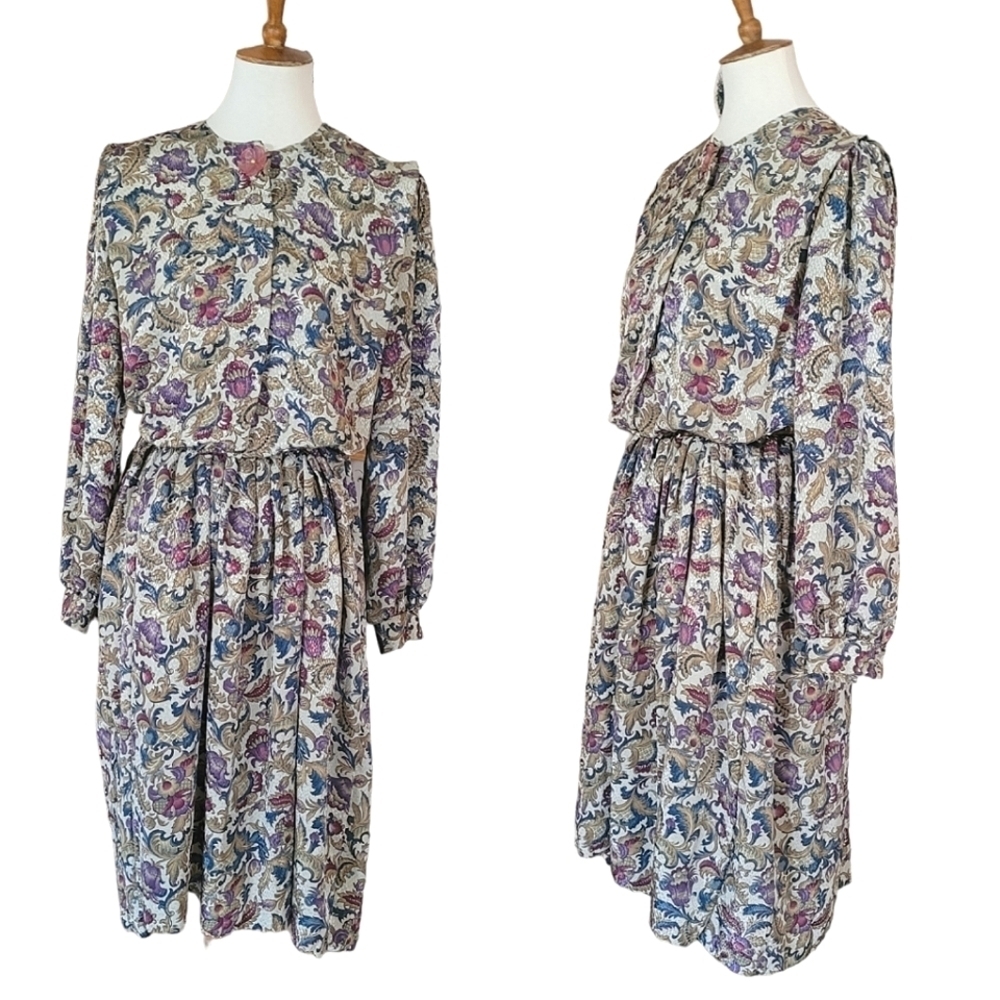 Vintage Silk Floral Acid Pleated‎ Day Dress